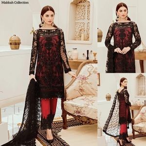 Pakistani women embroidered net fabric